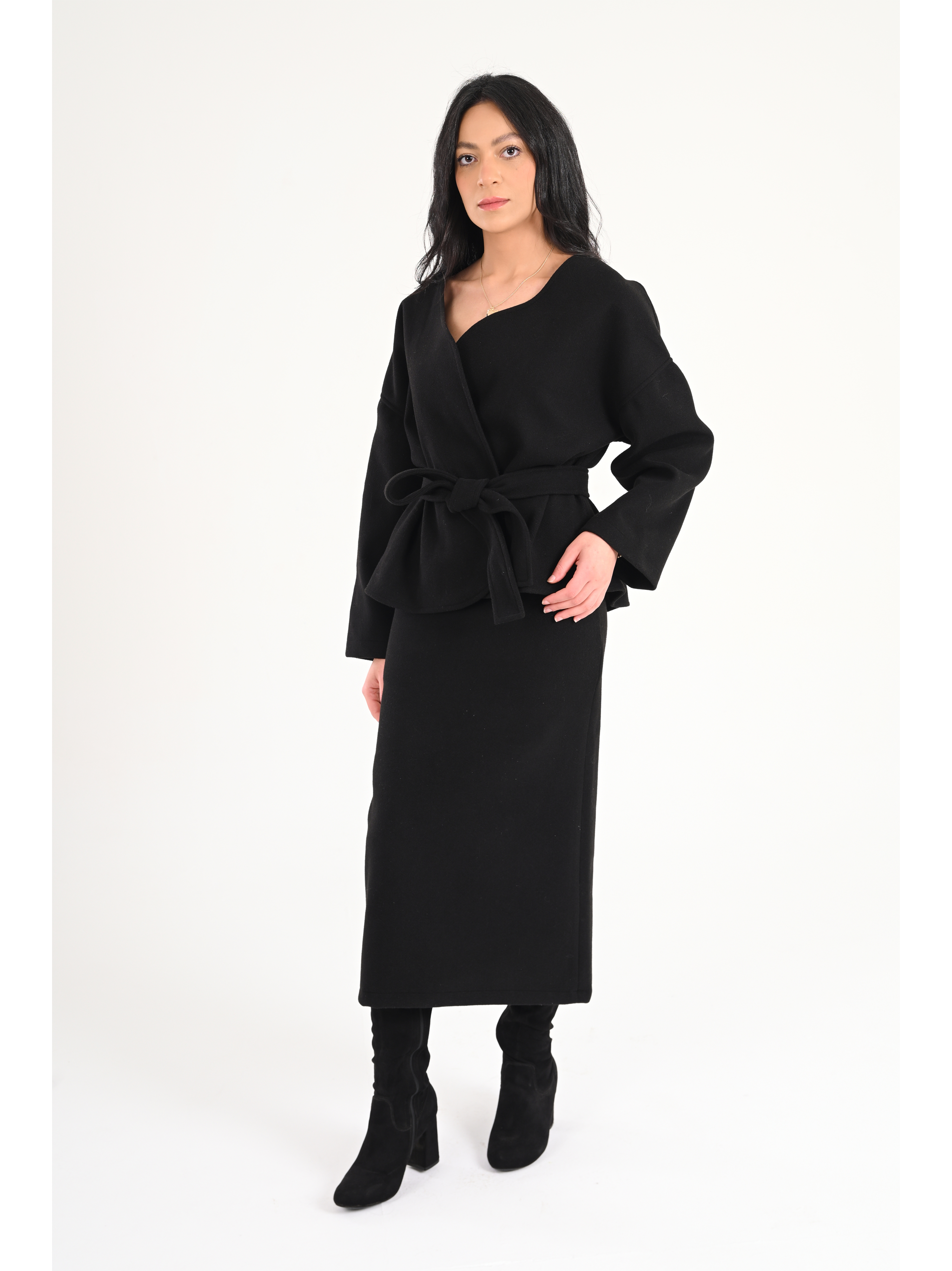 Luna Wool-Blend Wrap Set - Black