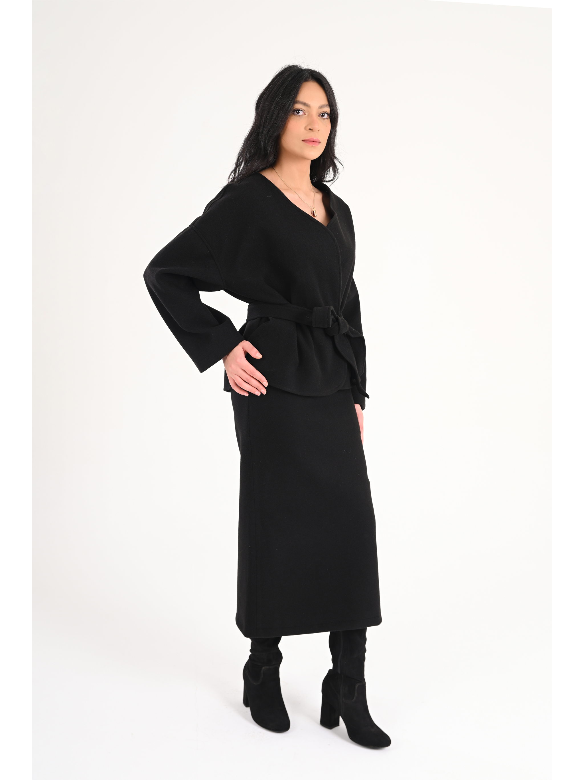 Luna Wool-Blend Wrap Set - Black