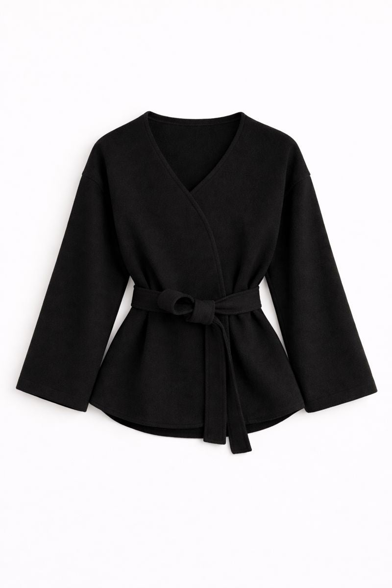 Luna Wool-Blend Wrap Set - Black